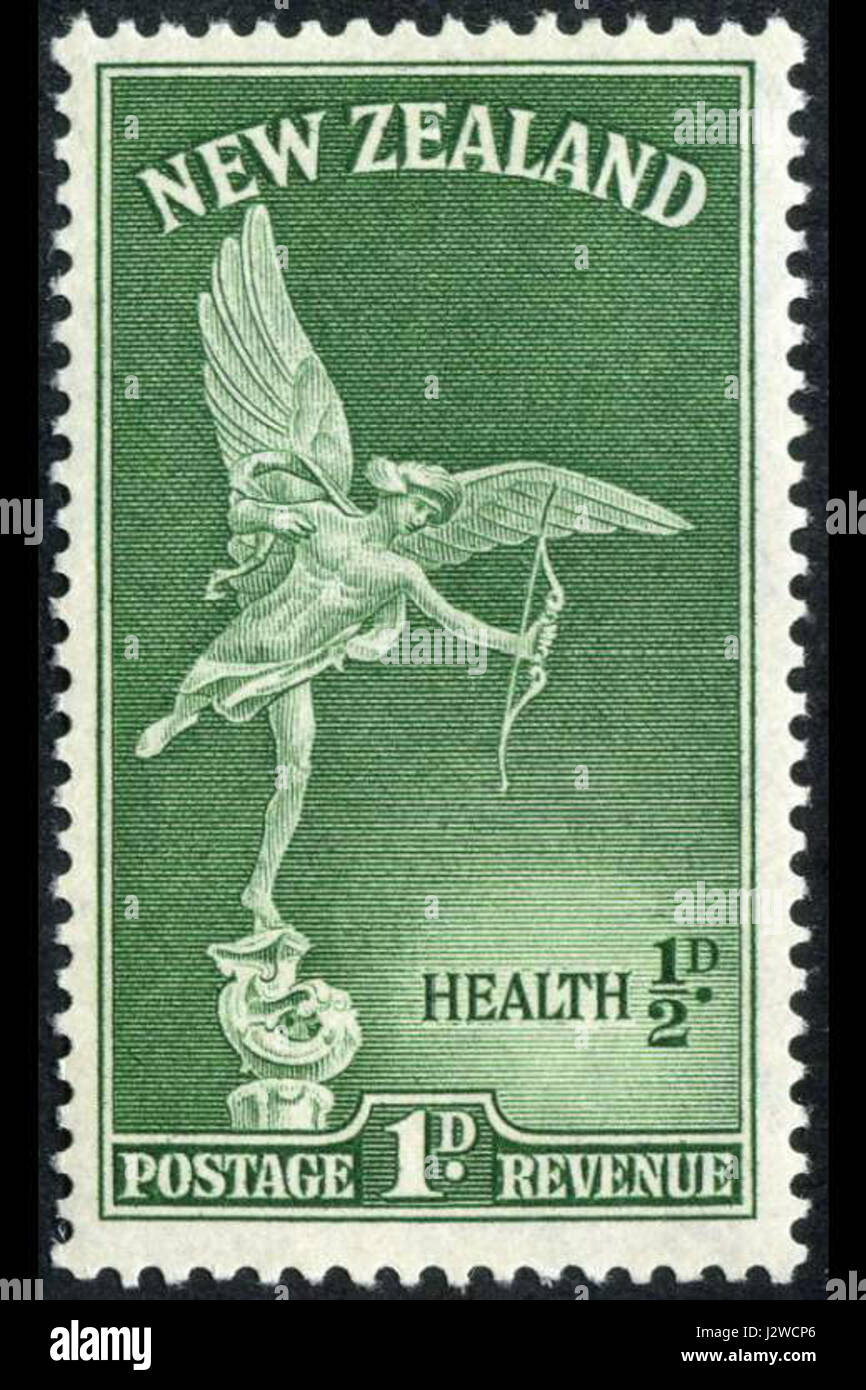 Le timbre vert santé de la Nouvelle-Zélande de 1947 est un timbre-poste commémoratif émis pour promouvoir la sensibilisation à la santé et les initiatives de santé publique en Nouvelle-Zélande. Banque D'Images