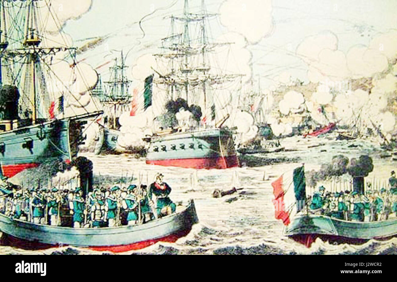 Années 1800 France peinture bataille navale Qing Fuzhou Banque D'Images