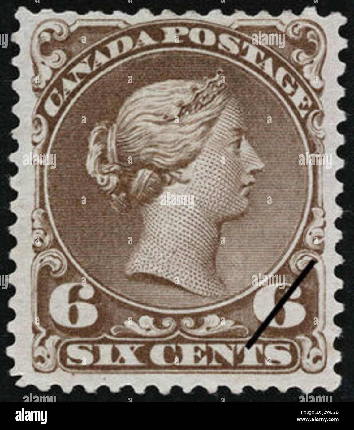 Un timbre à 6 cents de 1868, représentant un grand dessin de reine, représentatif de l'histoire postale et de la collection de timbres. Banque D'Images