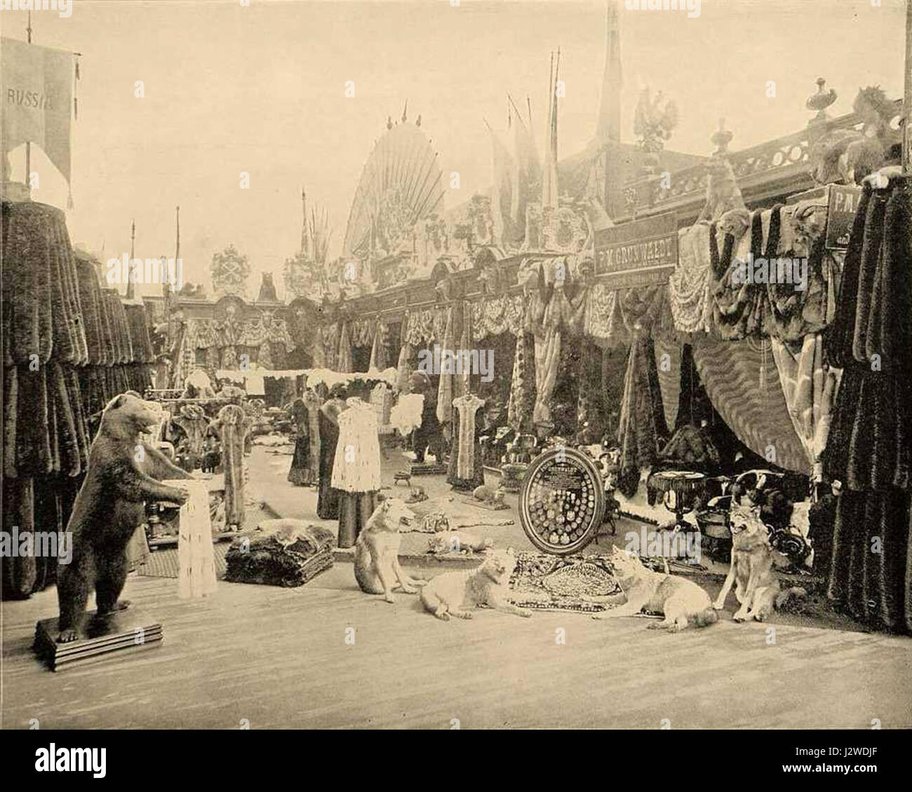 L'exposition sur les fourrures russes à l'exposition universelle de Chicago de 1893, organisée par Paul M. Grunwaldt, a présenté une variété de fourrures russes luxueuses, mettant l'accent sur l'artisanat et le commerce russes. Banque D'Images