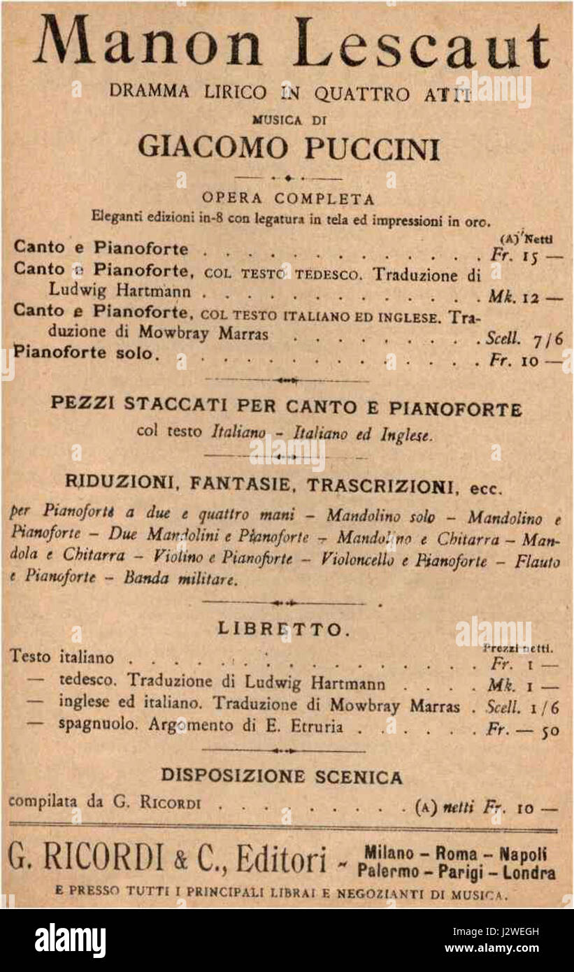 1917-Manon-Lescaut-locandina Banque D'Images