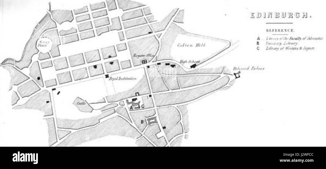 La carte de 1849 des bibliothèques publiques de Edinburghâ€™, qui fait partie des dossiers du Comité spécial de la Chambre des communes, présente les emplacements des bibliothèques de cityÂ€™ et leur rôle dans l'accès public à l'information au cours du XIXe siècle. Il souligne la croissance des services de bibliothèques publiques à Édimbourg. Banque D'Images