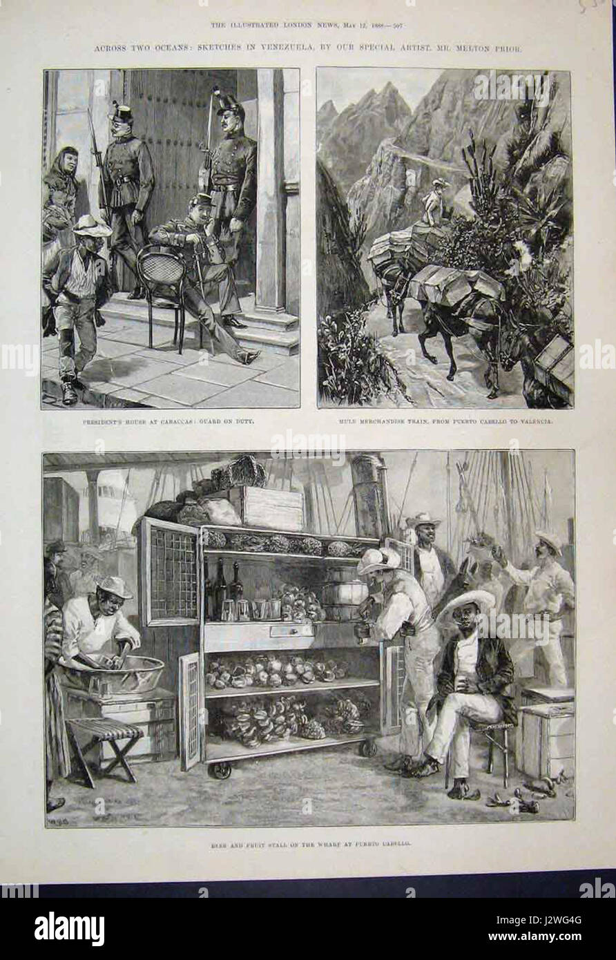 1888 Venezuela Mule Train Fruits Bière Puerto Cabello Banque D'Images