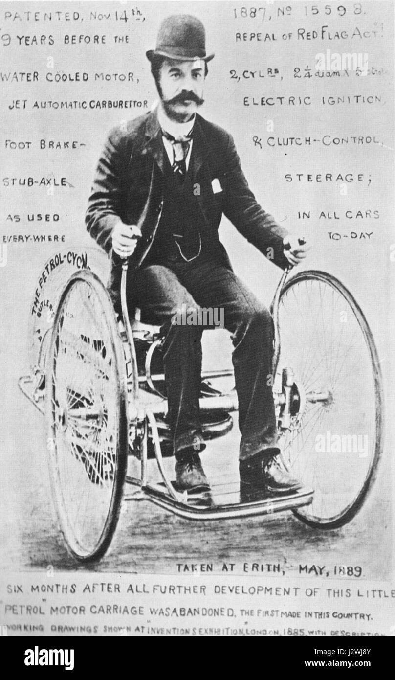 Le « Butler Dreirad » fait référence à un véhicule à trois roues produit en 1889, souvent considéré comme un précurseur des motos ou tricycles modernes. Ce véhicule représente une étape précoce dans le développement de la technologie des transports personnels. Banque D'Images