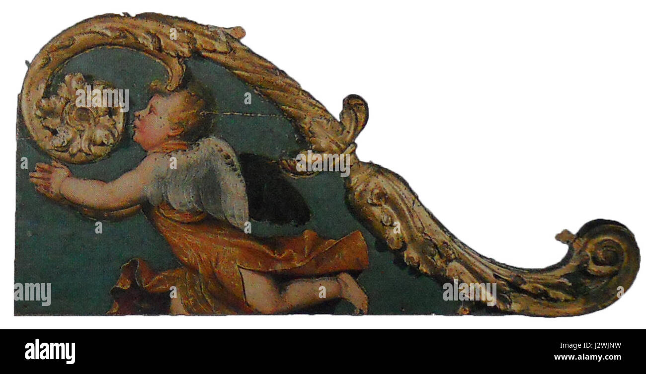 'Angelo in volo' (Ange en vol) de Moretto est une peinture italienne représentant un ange dans les airs. L'œuvre illustre l'accent mis par l'art de la Renaissance sur les sujets spirituels et l'utilisation habile de la lumière et de la perspective pour transmettre un sentiment de mouvement et de présence divine. Banque D'Images