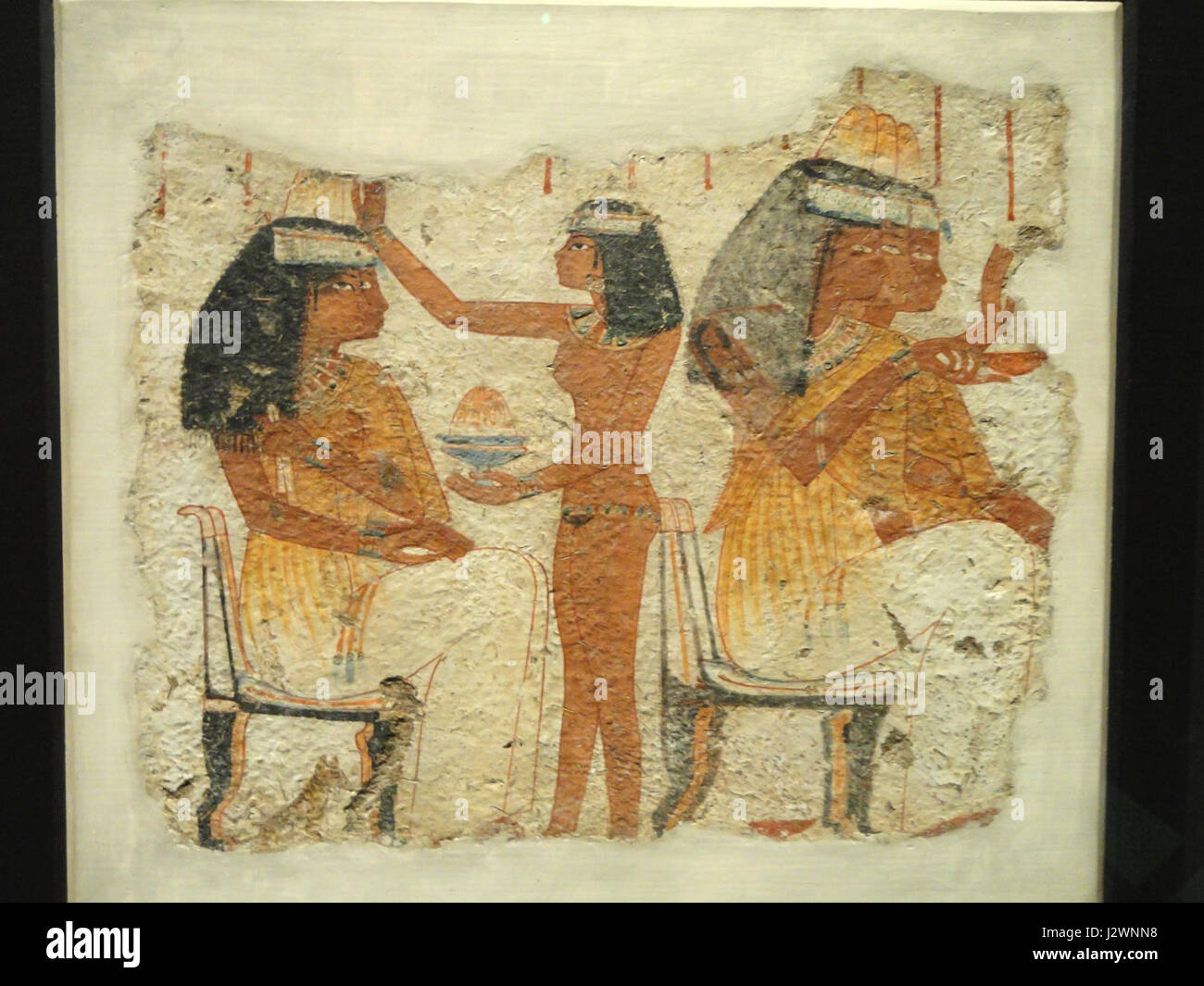 Scène du banquet, peinture sur la paille et de la boue, Thèbes, Nouvel Empire, xviiie dynastie, ch. 1400 BCE - Nelson-Atkins Museum of Art - DSC08157 Banque D'Images