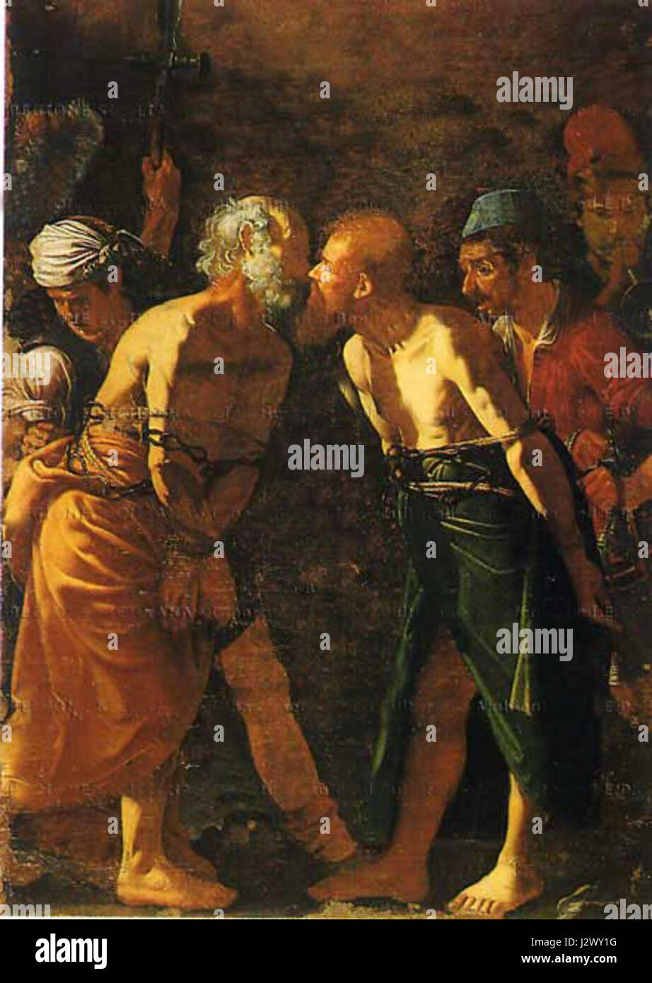 Le Commiato dei Santi Pietro e Paolo d'Alonzo Rodriguez est une peinture religieuse exposée au Museo Regionale de Messine, représentant un événement religieux important ou un moment religieux lié à ces saints. Banque D'Images