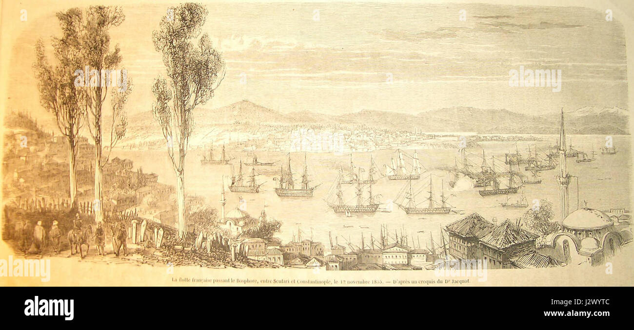 Anonimo La flotta francese ripassa il Bosforo incisione L'Illustration 22 dic 1855 Parigi Banque D'Images