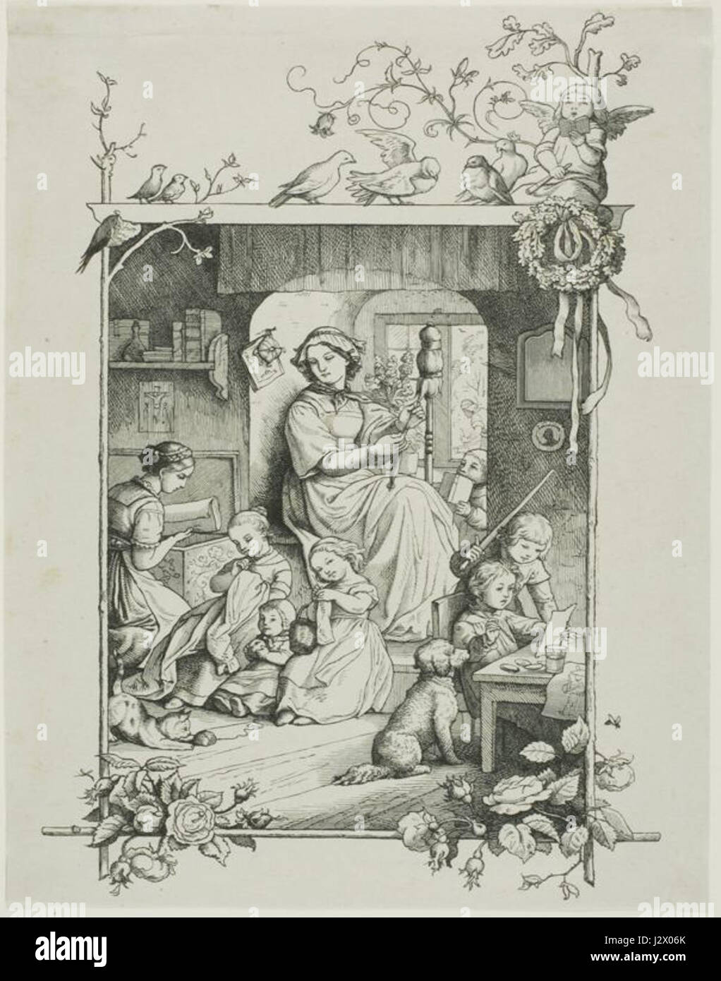 August Gaber était un artiste remarquable, et son travail intitulé 'Hausfrau' dépeint la vie domestique, capturant des moments intimes dans la vie quotidienne des femmes au XIXe siècle. Banque D'Images