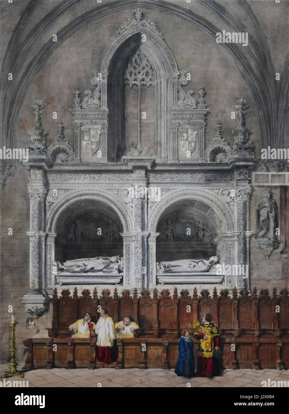 La Capilla de Reyes Nuevos, ou Chapelle des nouveaux Rois, fait partie de la cathédrale de Tolède, en Espagne. Cette chapelle abrite les tombeaux des monarques espagnols et est réputée pour sa beauté architecturale et son importance historique en tant que site de sépulture royale. Banque D'Images