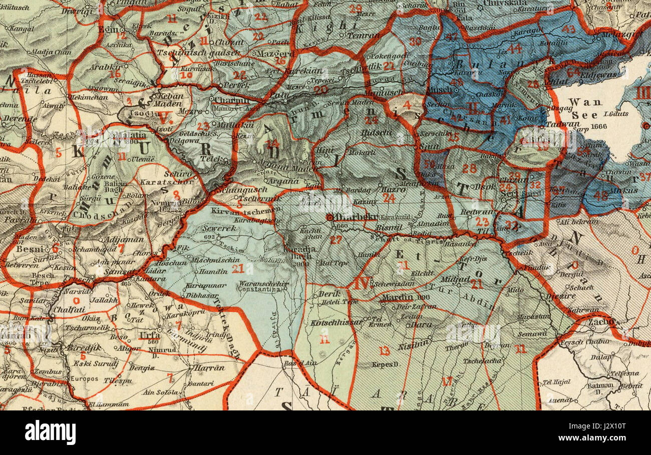 Carte population arménienne 1896 Kurdistan recadrée Banque D'Images
