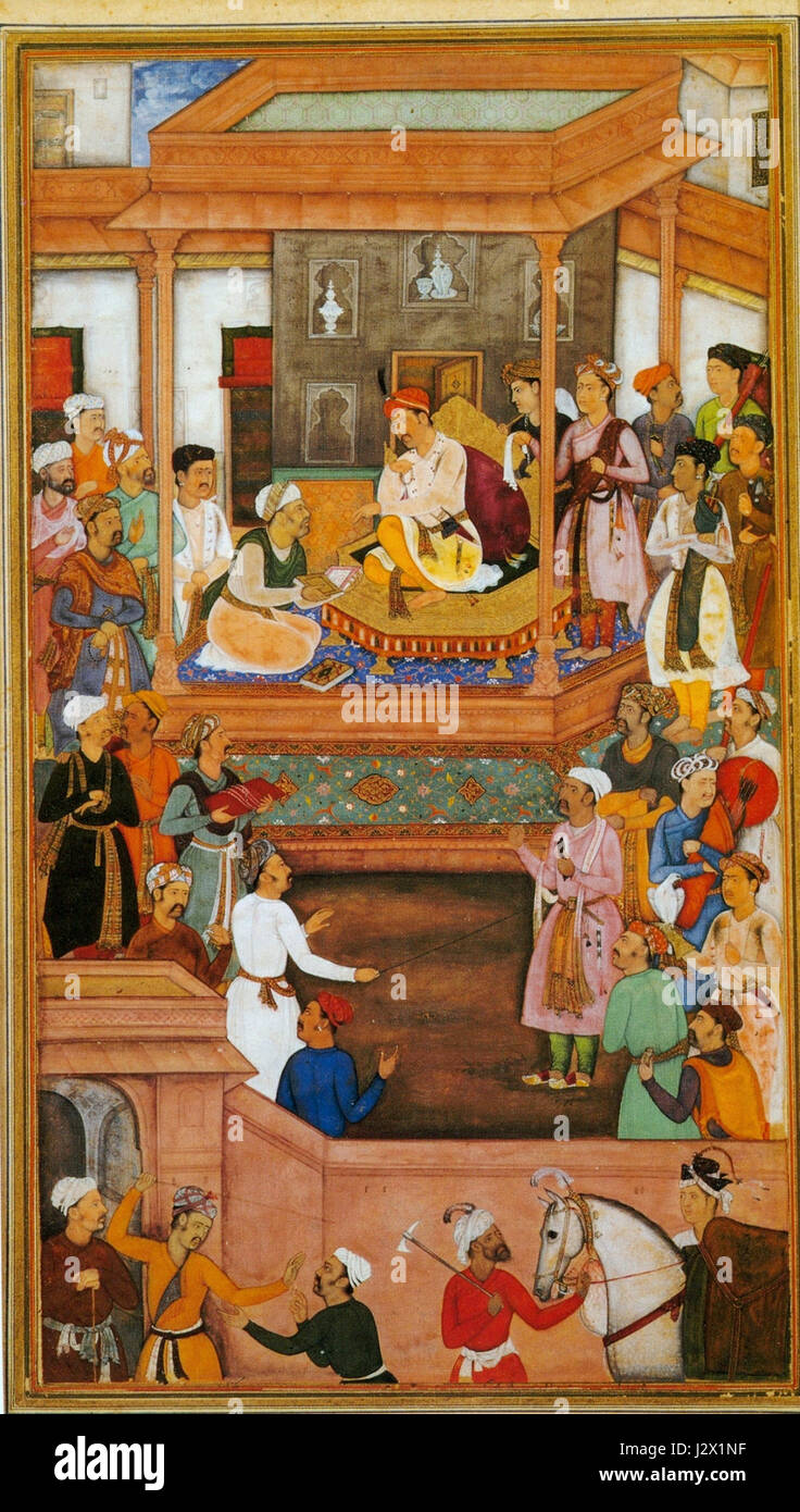 AbulFazlPresentingAkbarnama Banque D'Images