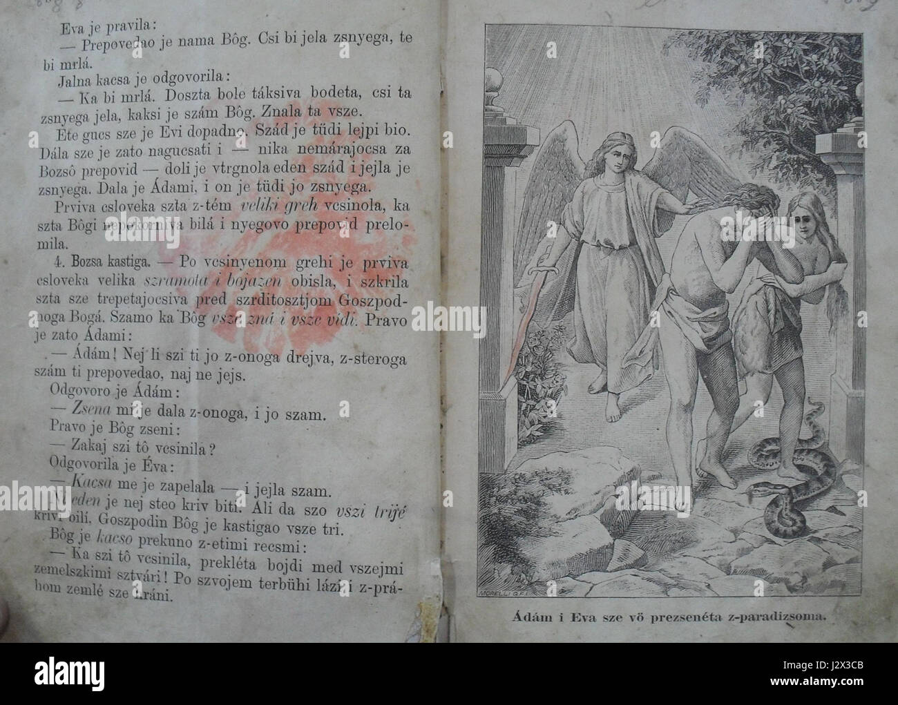 Ange zbejsi paradizoma Adama pa Evo z (z-kejpami Mala biblia, 1897) Banque D'Images