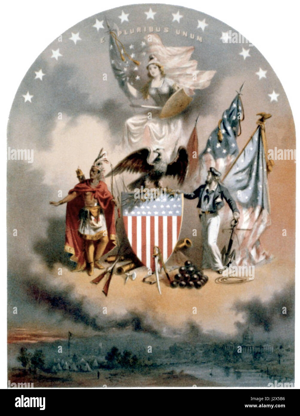 Les armoiries des États-Unis d'Amérique, également connues sous le nom de Grand Sceau, représentent l'emblème national. Il présente un aigle tenant un bouclier, avec une bannière portant la mention « E Pluribus Unum », symbolisant l'union des états. Banque D'Images