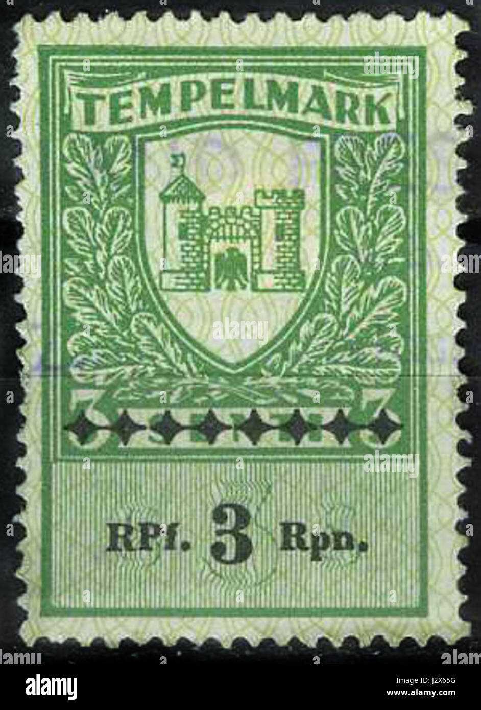 Une étiquette adhésive de 3 pfennig d'Estonie, datée de 1941, représentant l'époque où l'Estonie était sous occupation allemande pendant la seconde Guerre mondiale Banque D'Images