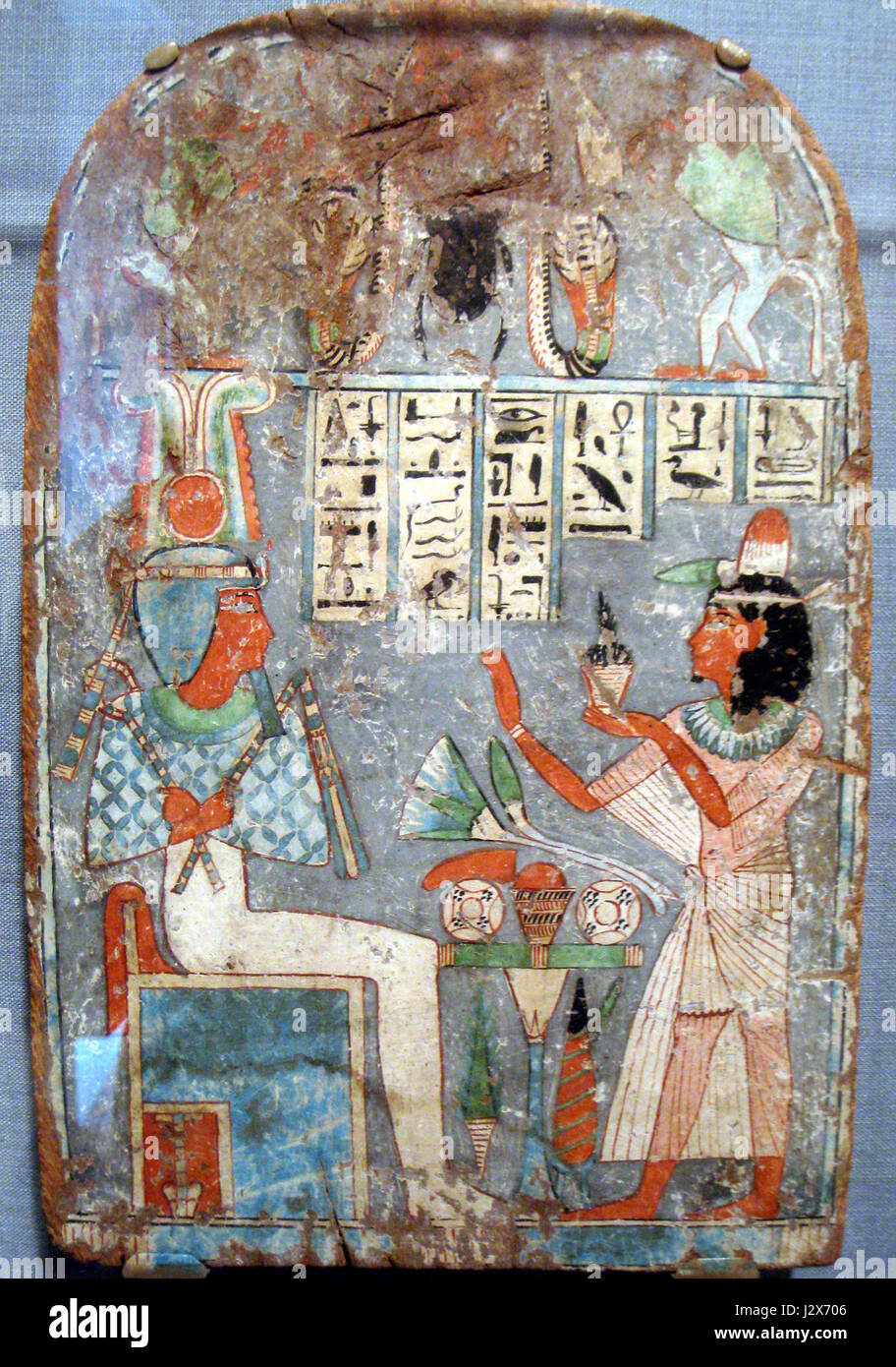 Ankh-auf-Mut adorant un Osiris assis, égyptienne, troisième période intermédiaire, la peinture sur bois - Worcester Art Museum - IMG 7538 Banque D'Images