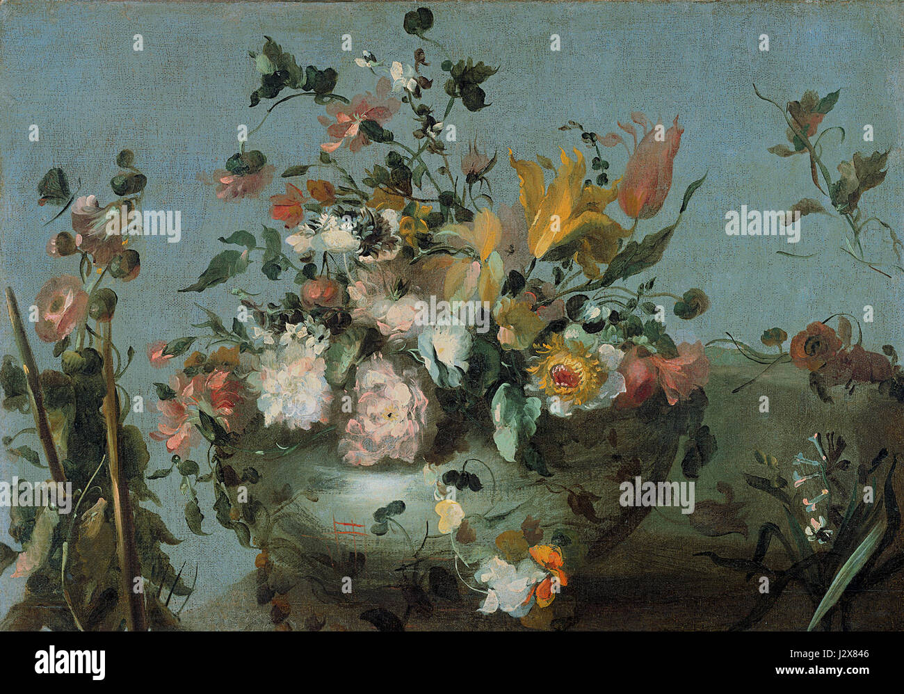 Cette œuvre, intitulée 'Bloemen', fait partie de la collection Rijksmuseum, avec une représentation détaillée de fleurs, mettant en valeur la maîtrise de l'art botanique dans la tradition néerlandaise du XVIIe siècle. Banque D'Images