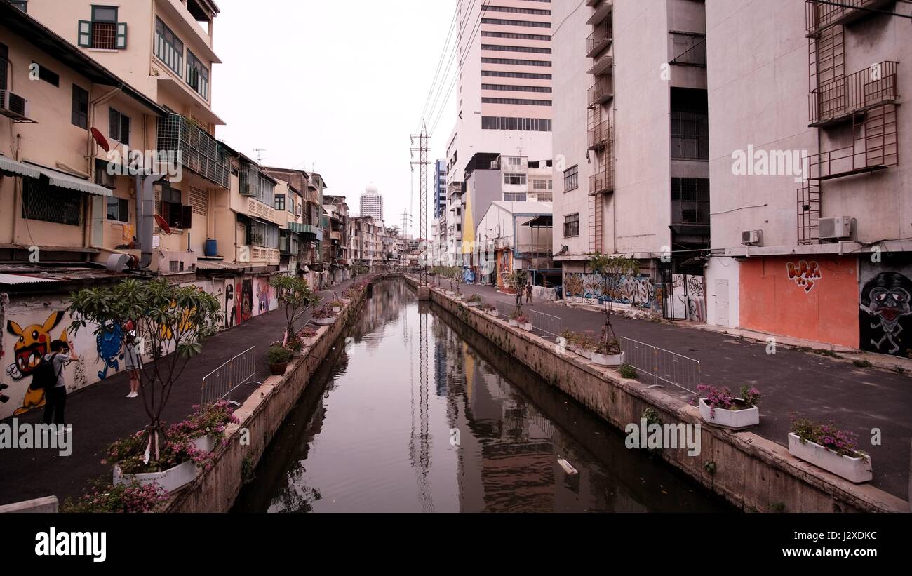 Khlong Ong Ang Chinatown Bangkok Thaïlande Banque D'Images