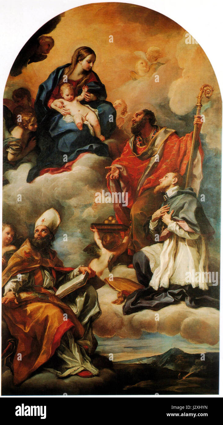 Carlo Maratta était un peintre baroque italien connu pour ses thèmes religieux et classiques. Son œuvre 'Pala della Pinacoteca di Ancona' met en valeur sa maîtrise de la lumière et de la composition dans les religieux compris Banque D'Images