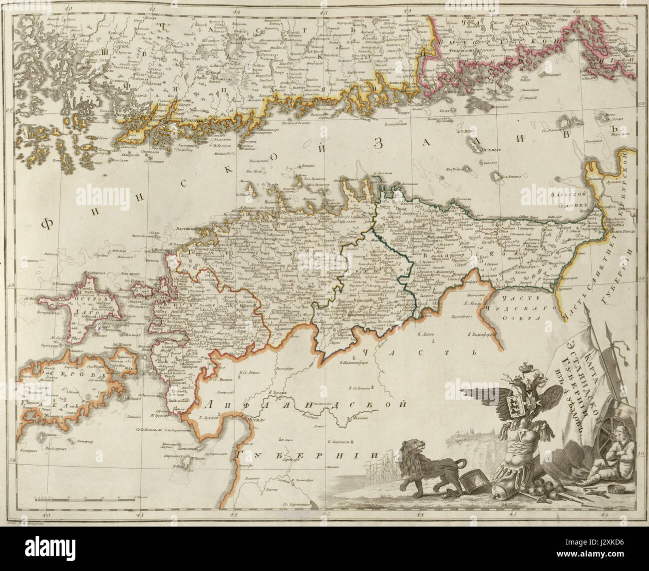 L'Atlas de l'Empire russe (1800) comprend des cartes détaillées d'Estlandia, un gouvernorat de l'Empire russe, montrant ses divisions géographiques et administratives au XVIIIe siècle. Banque D'Images