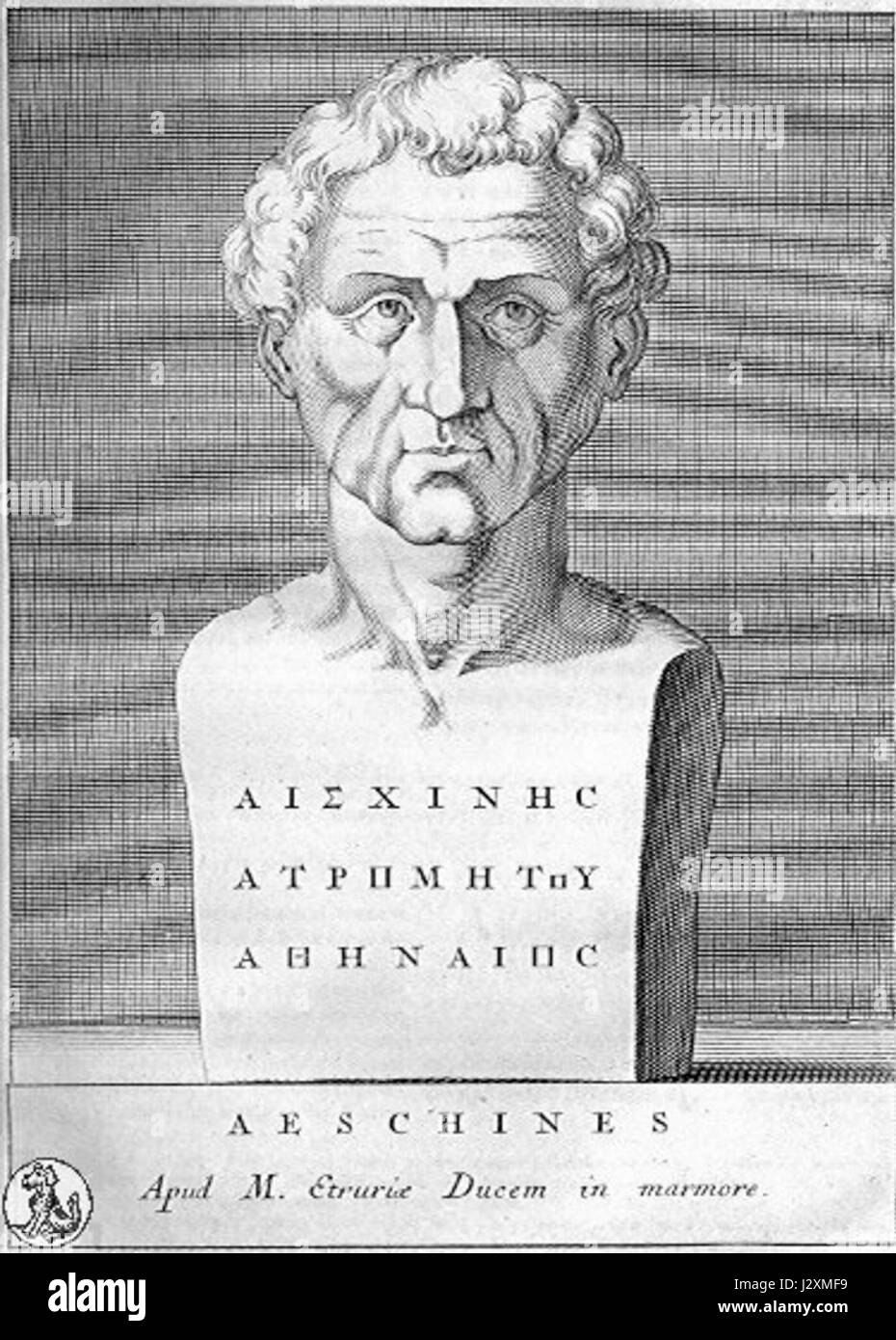Une référence historique à Aeschines, un orateur et politicien grec ancien. Connu pour ses discours et son influence politique au IVe siècle av. J.-C., Aeschines a joué un rôle important dans la politique athénienne et la vie publique. Banque D'Images