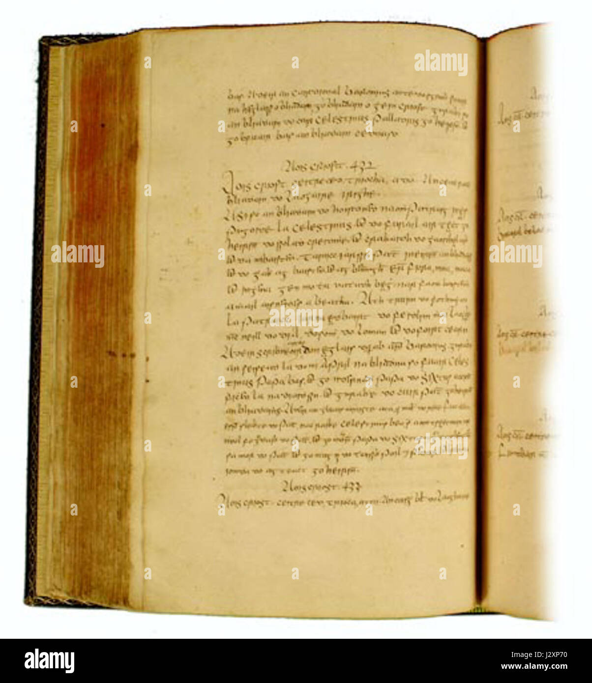 Une entrée des Annales des quatre maîtres, une chronique historique importante, datant de 432, documentant les événements de l'histoire irlandaise. Banque D'Images