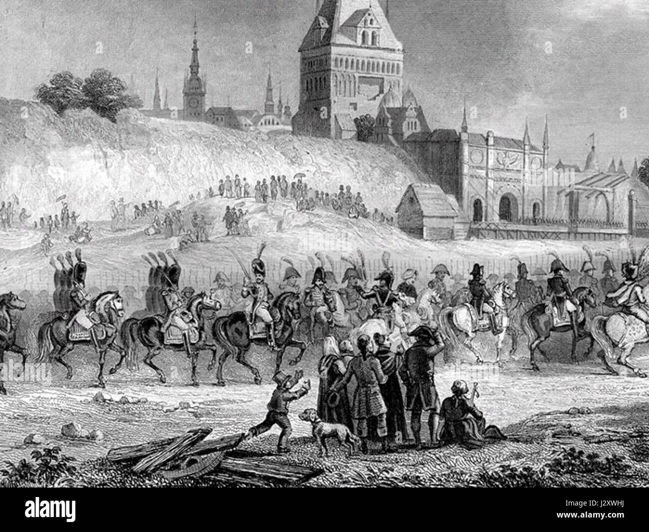 La bataille de Heilsberg est un engagement important pendant la guerre de la quatrième coalition en 1807, combattant entre les forces françaises sous Napoléon et l'armée russe. Ce fut un affrontement sanglant, mais il n'a pas abouti à une victoire décisive pour l'une ou l'autre des parties. Banque D'Images