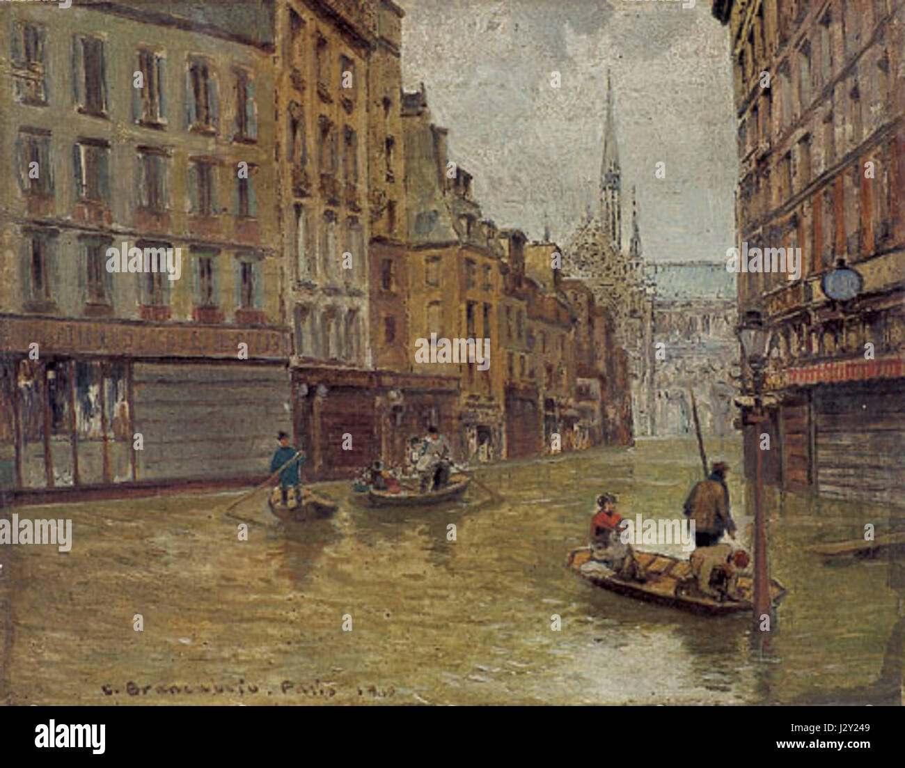 Ceci fait référence à une représentation par Carlo Brancaccio de l'inondation de 1910 à Paris, un événement qui a causé des dommages importants dans la ville. Banque D'Images