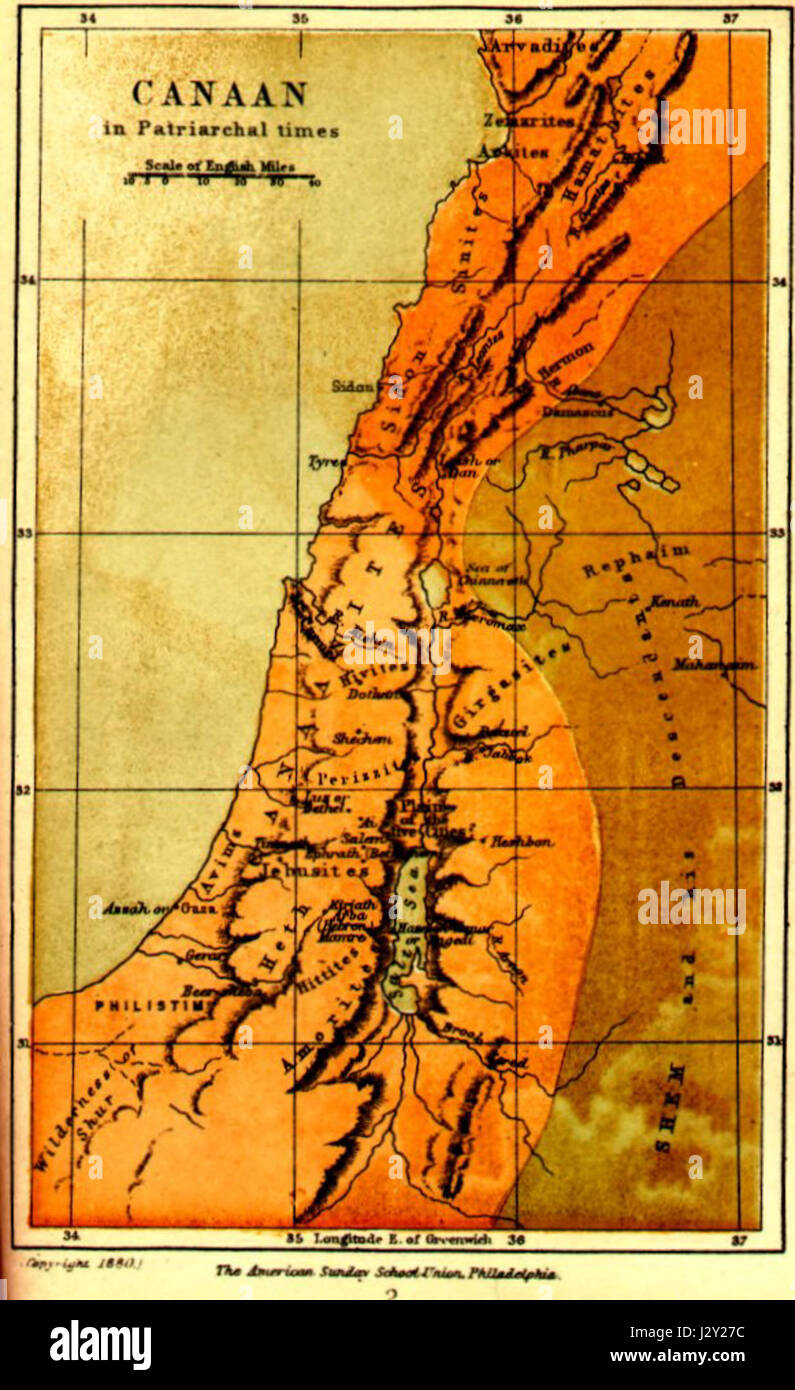 La carte de Canaan est une représentation cartographique historique de la région connue sous le nom de Canaan, reflétant la géographie de l'ancien proche-Orient. Il donne un aperçu des civilisations anciennes et du monde biblique. Banque D'Images