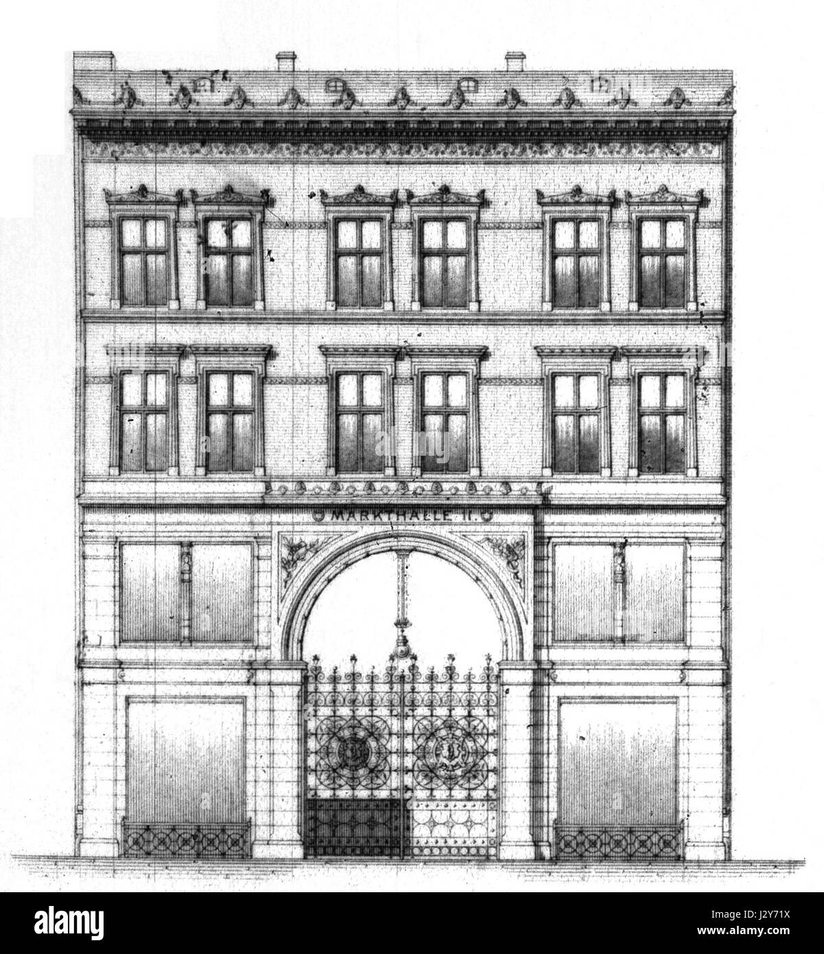 La façade rue Friedrichstrasse de Berlin II Markthalle Banque D'Images