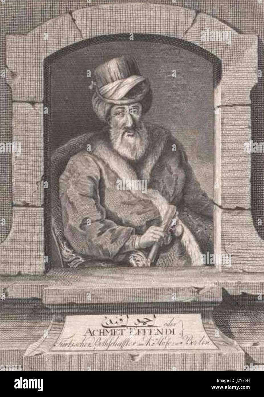 Ahmed Resmi était un diplomate et érudit ottoman, avec des contributions aux relations turques et grecques pendant l'Empire ottoman. Son travail en diplomatie et en érudition a eu un impact sur le paysage politique de l'époque. Banque D'Images