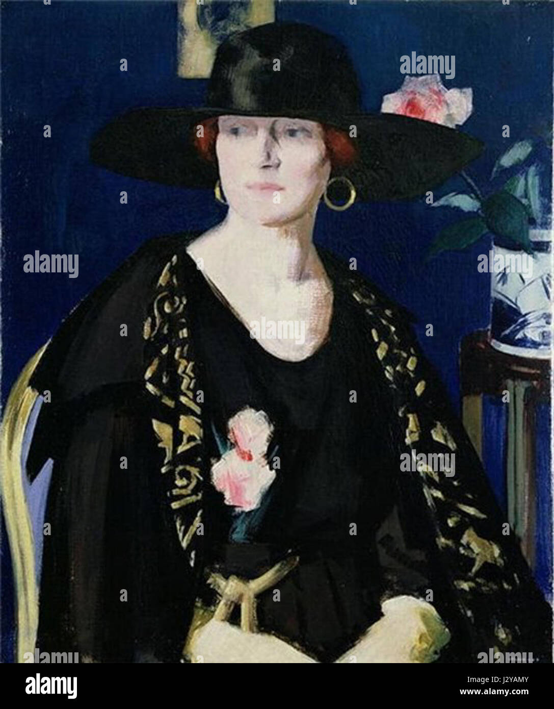 Cadell une dame en noir et le manteau brodé d'Or Banque D'Images