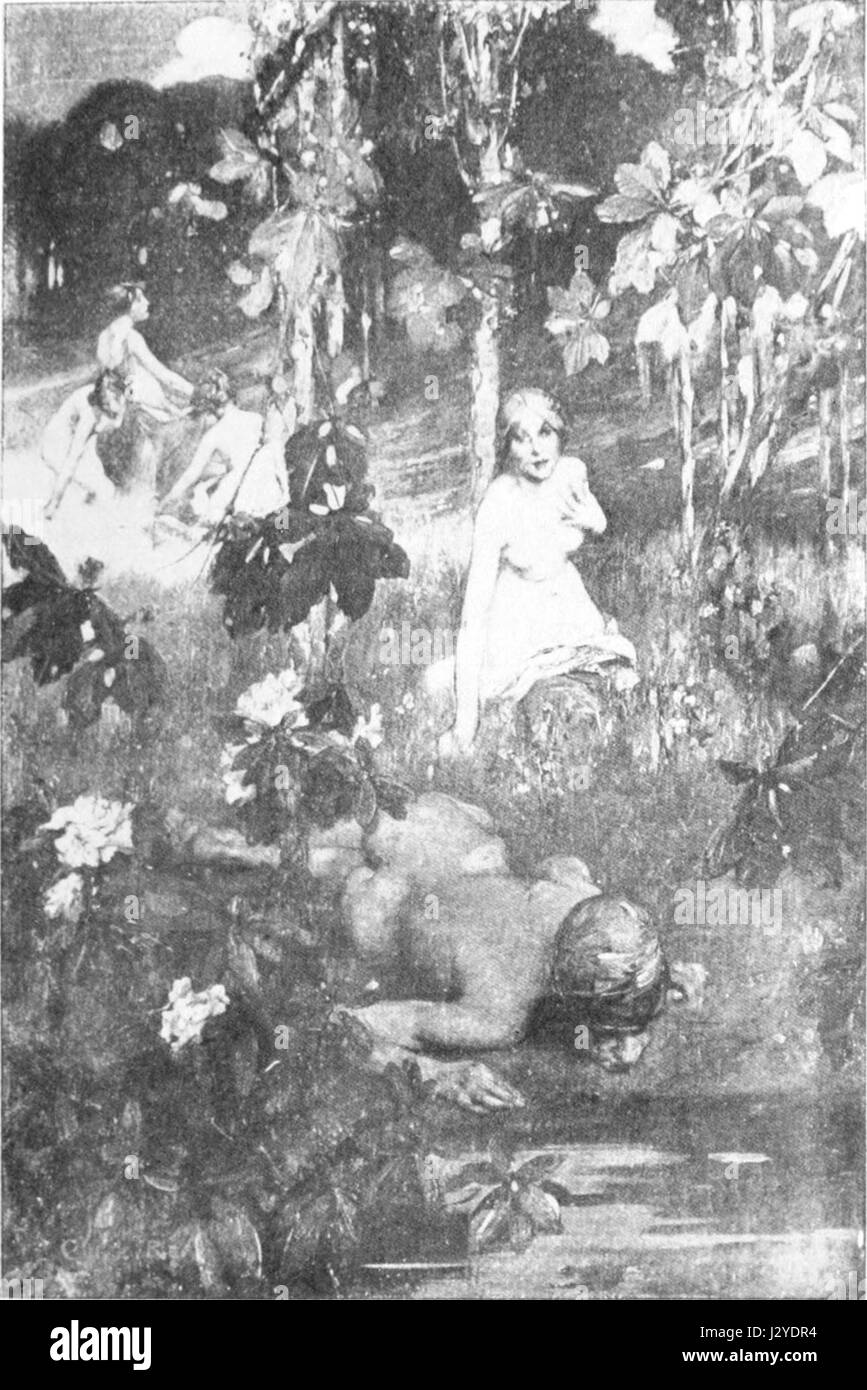 Narcisse et Echo est une peinture de Cecil W. Rea, représentant les figures mythologiques Narcisse et Echo de la mythologie grecque. L'œuvre capture le récit tragique de l'amour non partagé et de l'obsession de soi, représenté dans le style distinct de Rea’. Banque D'Images Narcisse et Echo est une peinture de Cecil W. Rea, représentant les figures mythologiques Narcisse et Echo de la mythologie grecque. L'œuvre capture le récit tragique de l'amour non partagé et de l'obsession de soi, représenté dans le style distinct de Rea’. Banque D'Images