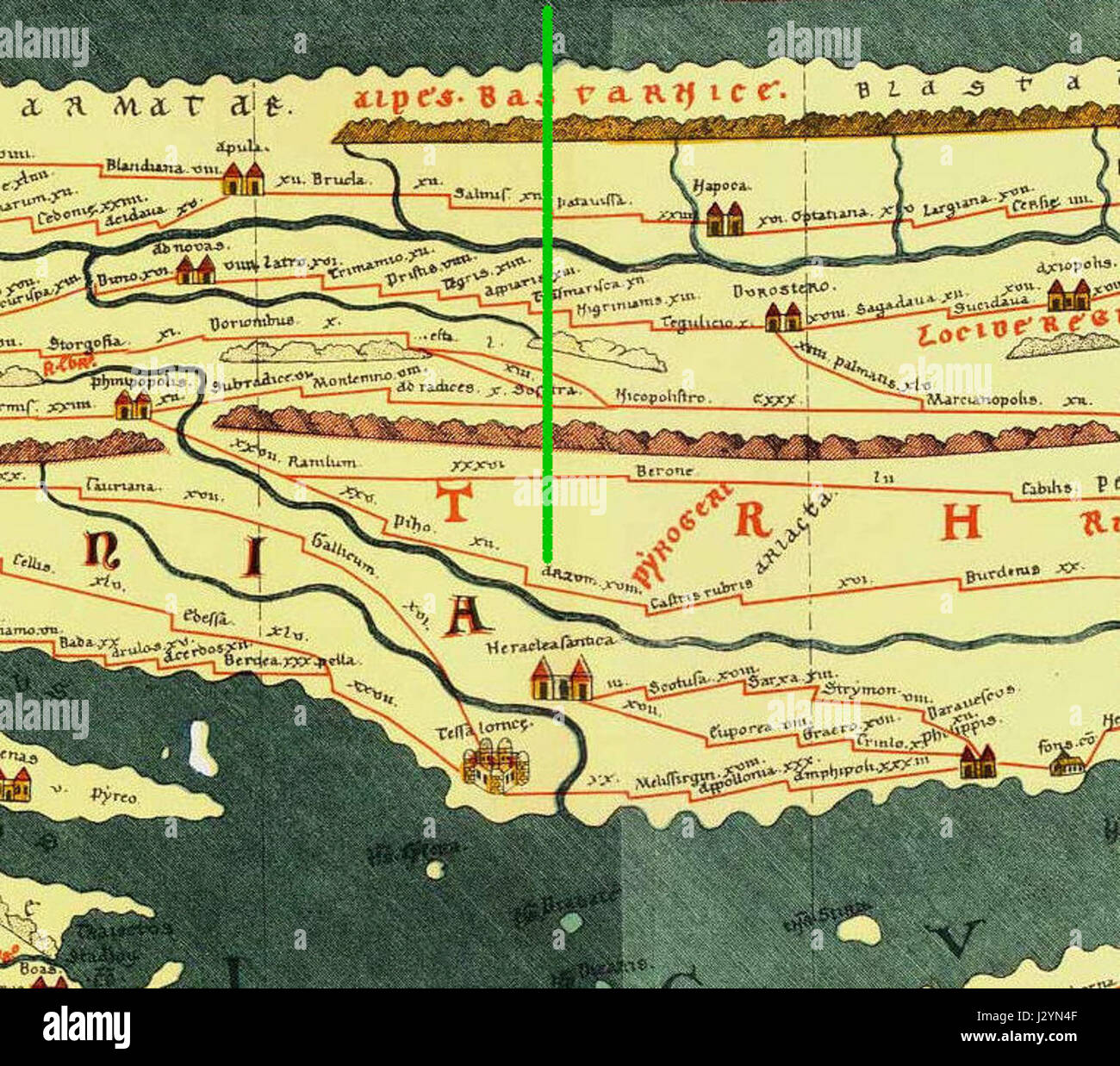 Arzum Kalugerovo est situé dans la région de Pazardzhik en Bulgarie. La Tabula Peutingeriana est une ancienne carte routière romaine, qui offre une perspective historique des voyages et des routes commerciales à travers l'Empire romain. Banque D'Images