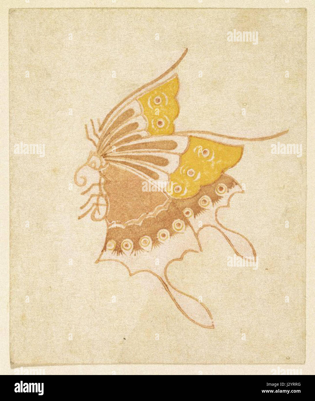 E-Goyomi (papillon) est une œuvre d'art conservée au Brooklyn Museum. L'œuvre d'art, tirée d'après le mot japonais signifiant « papillon », présente des motifs complexes et des couleurs vives, capturant la beauté et la fragilité de l'insecte sous une forme artistique. Banque D'Images