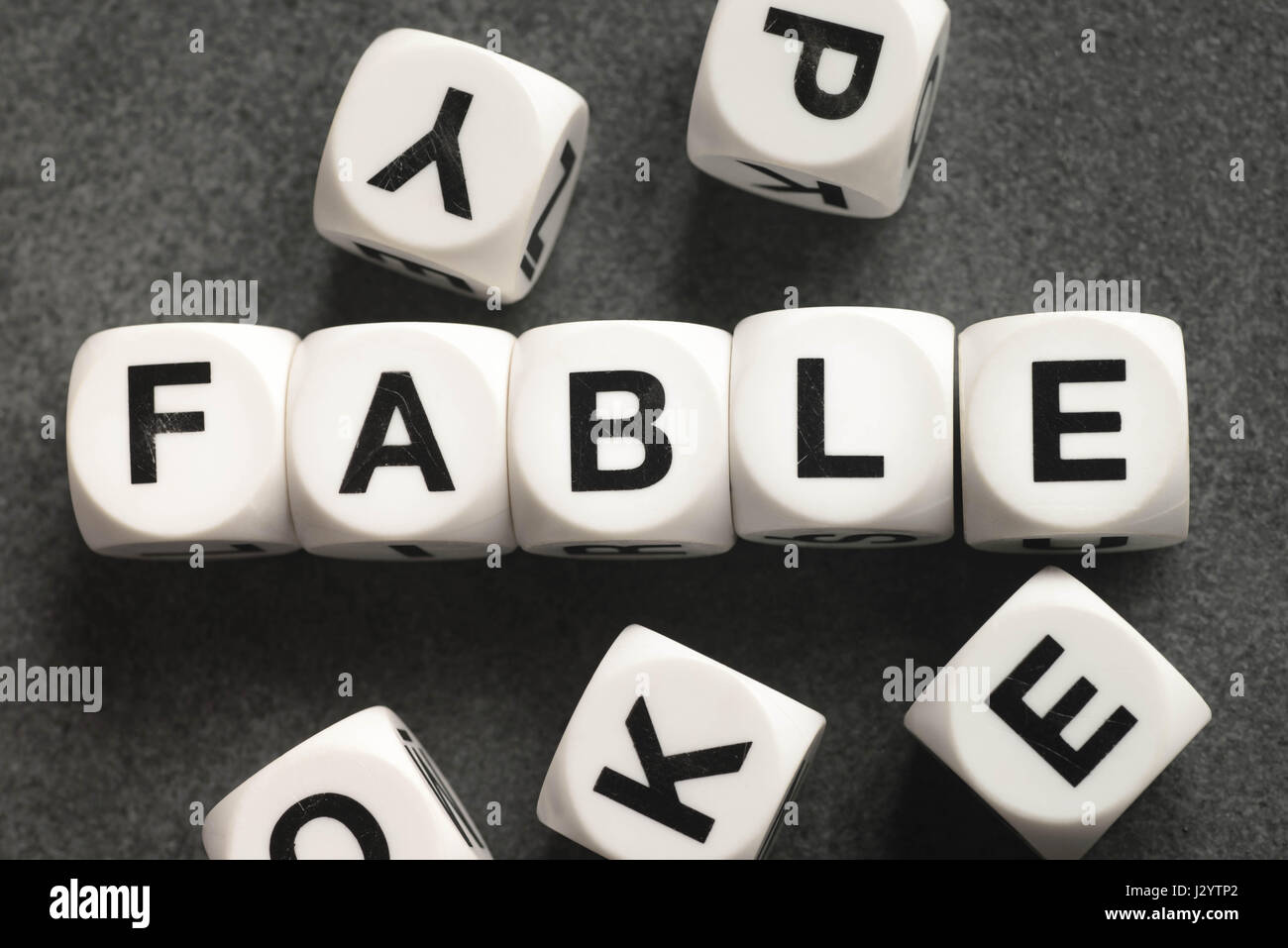 Mot fable sur white cubes jouet Banque D'Images