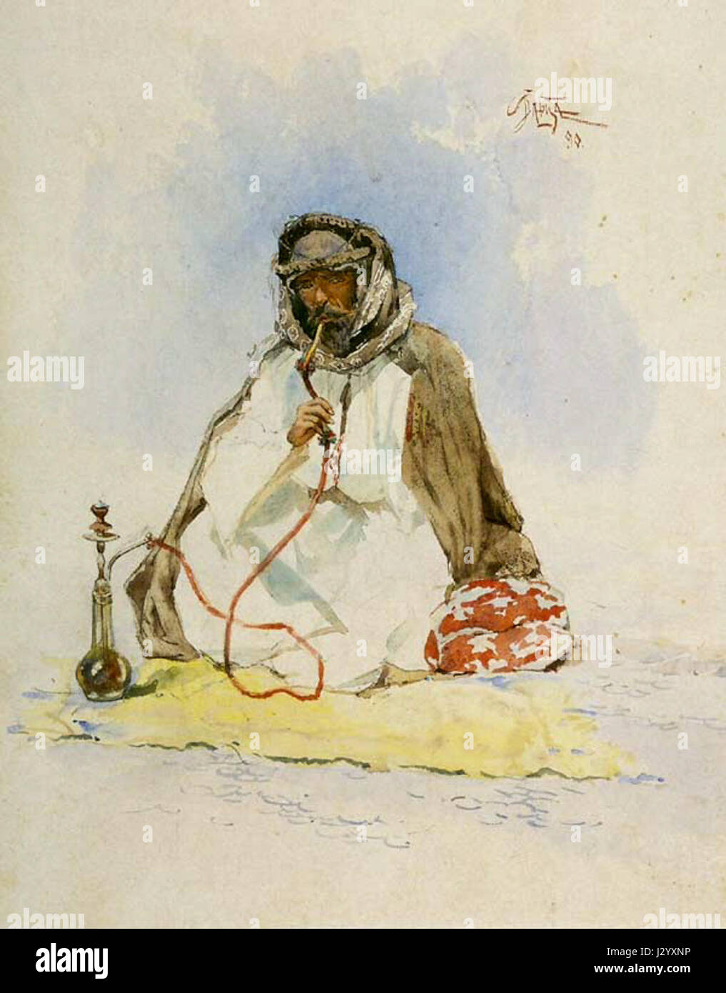 Aleksandar Dabisa Sitzender Beduine Wasserpfeife mit 1889 Banque D'Images