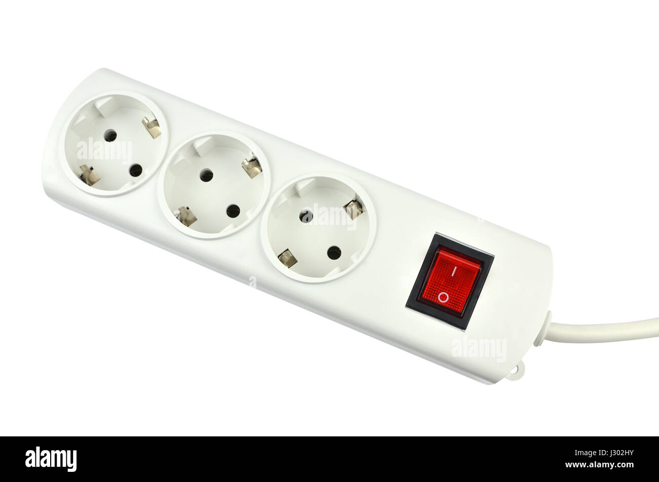 Prises d'extension blanc avec une croix rouge switcher - isolated on white Banque D'Images