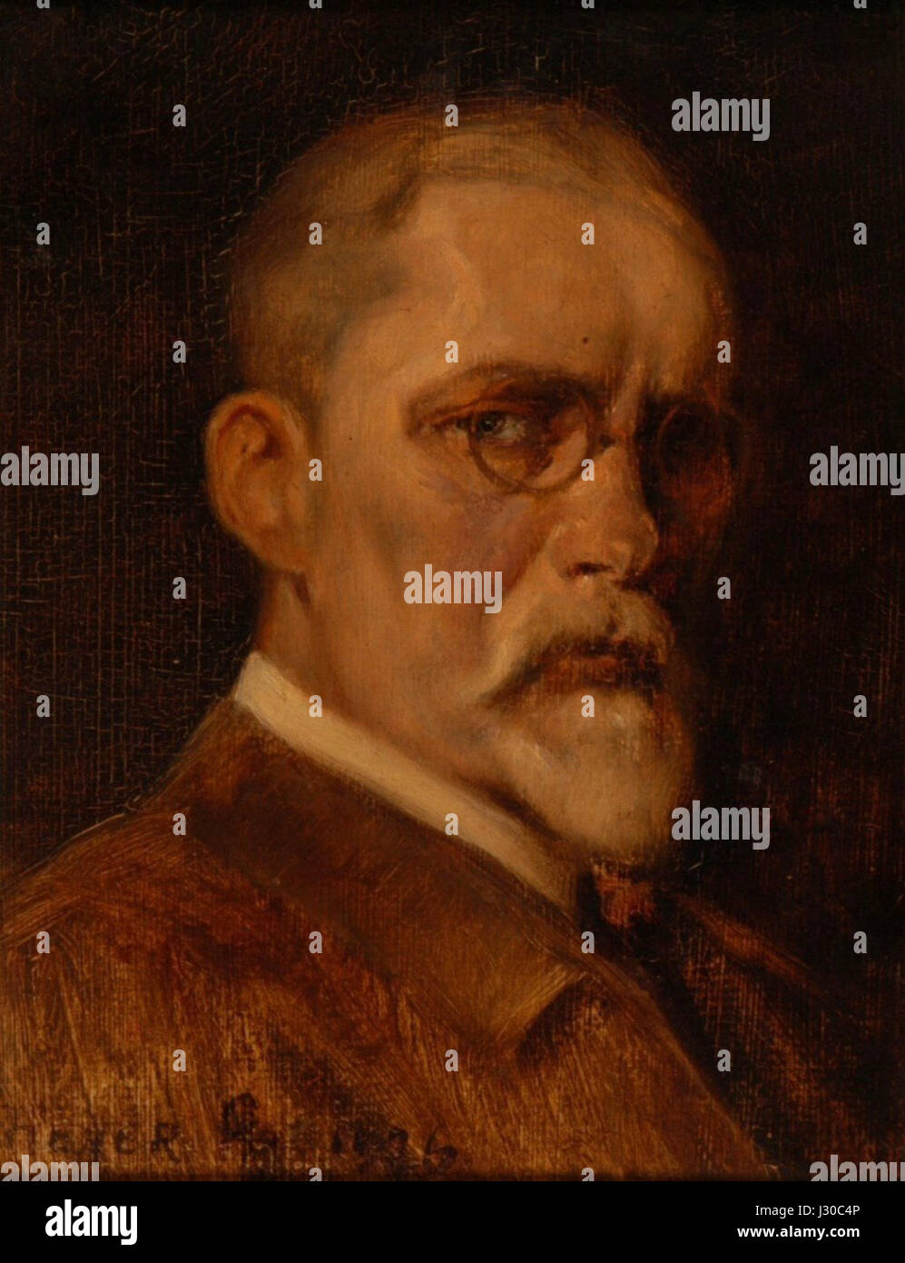 L'autoportrait d'Arthur Heyer capture la ressemblance du artistâ€™, reflétant son style et sa technique. L'autoportrait offre un aperçu de son identité artistique et de son approche du portrait, mettant l'accent sur son expression personnelle et sa vision artistique. Banque D'Images