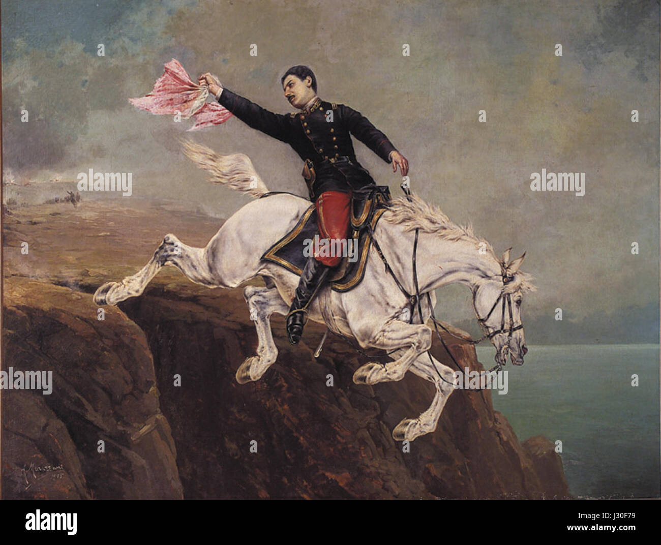 Le Caballo de Alfonso Ugarte fait référence à une statue de cheval ou monument dédié à Alfonso Ugarte, une figure éminente. A. Marazzani-Lima est probablement l'artiste ou le créateur de l'œuvre, mettant en valeur l'importance historique ou artistique. Banque D'Images