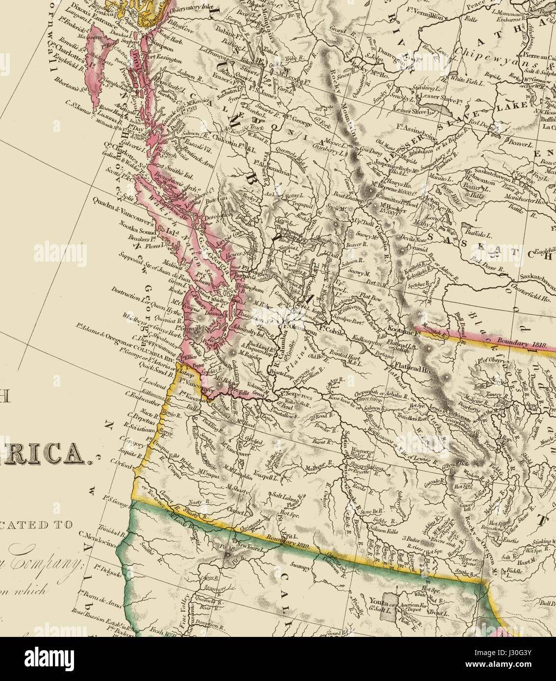 La carte d'Arrowsmith du pays de l'Oregon, créée au début du XIXe siècle, présente une vue détaillée du Nord-Ouest Pacifique et de ses caractéristiques géographiques. Il a été influent pendant l'époque de l'exploration et de la colonisation américaines. Banque D'Images