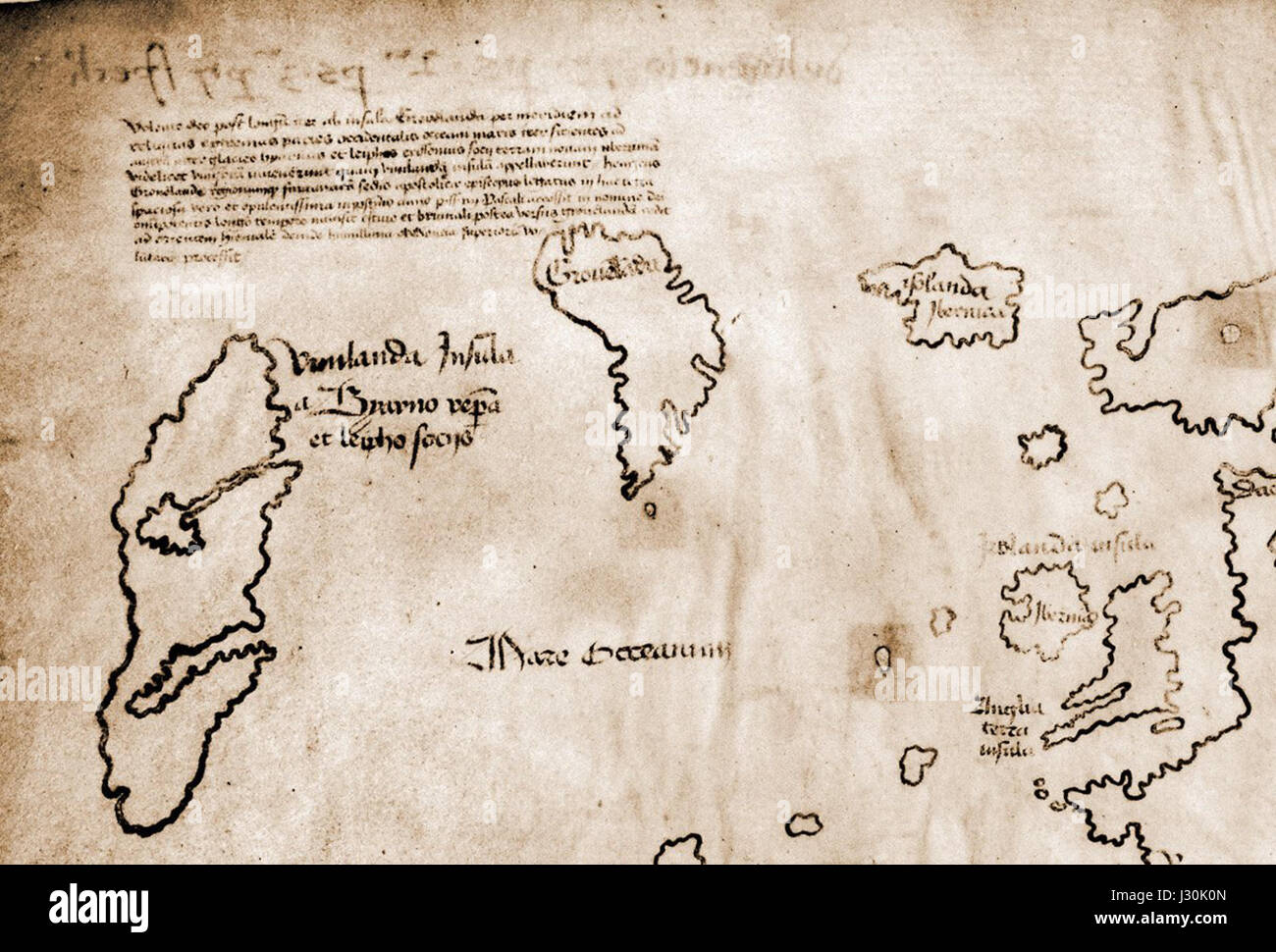 La carte du Vinland est une carte médiévale qui représente des parties de l'Amérique du Nord, incluant probablement les régions explorées par les Vikings. Il offre un aperçu précieux de l'exploration précoce du continent et des liens historiques entre l'Europe et le Nouveau monde. Banque D'Images