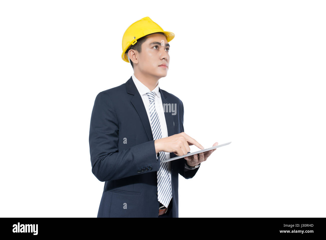 Asian architecte ingénieur manager de toucher et à l'aide de tablette. Banque D'Images