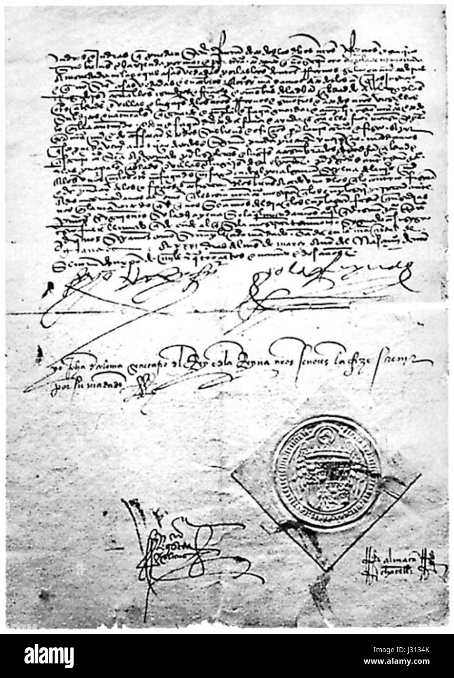 Le décret de l'Alhambra de 1492, émis par Ferdinand et Isabelle d'Espagne, ordonna l'expulsion de tous les Juifs du Royaume d'Espagne. Ce décret a marqué un moment important dans l'histoire espagnole, impactant les communautés juives et leur présence culturelle. Banque D'Images