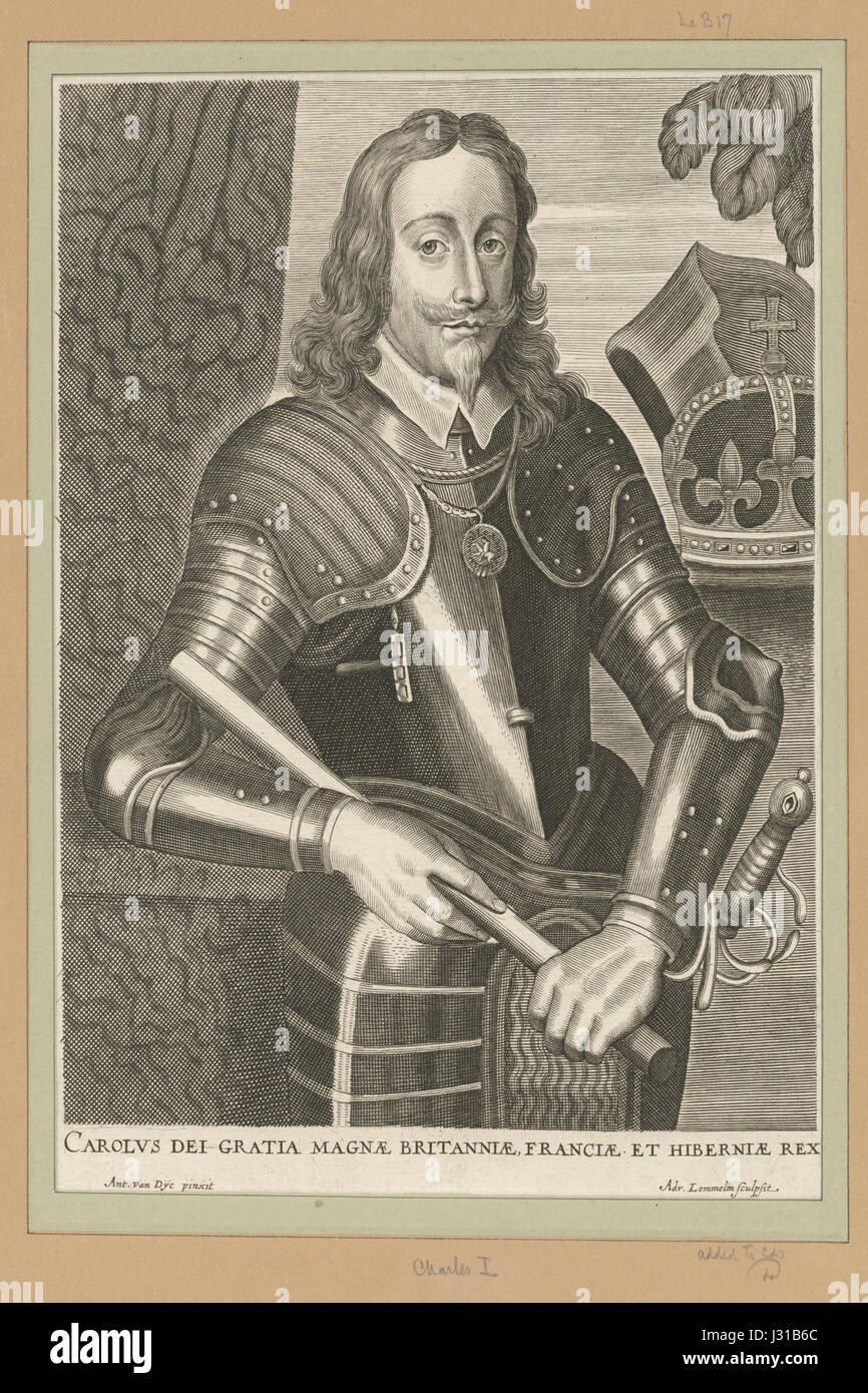 Ce titre fait référence à une proclamation royale ou à un document portant le titre du roi Charles, qui était le roi de Grande-Bretagne, de France et d'Irlande, comme indiqué par l'inscription latine. Banque D'Images