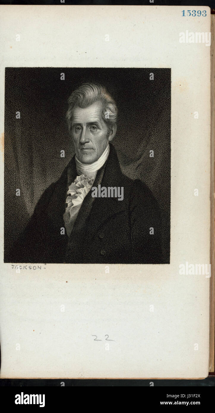 Cette image est un portrait historique d'Andrew Jackson, le 7e président des États-Unis, connu pour ses politiques populistes et son rôle dans l'expansion américaine. Banque D'Images