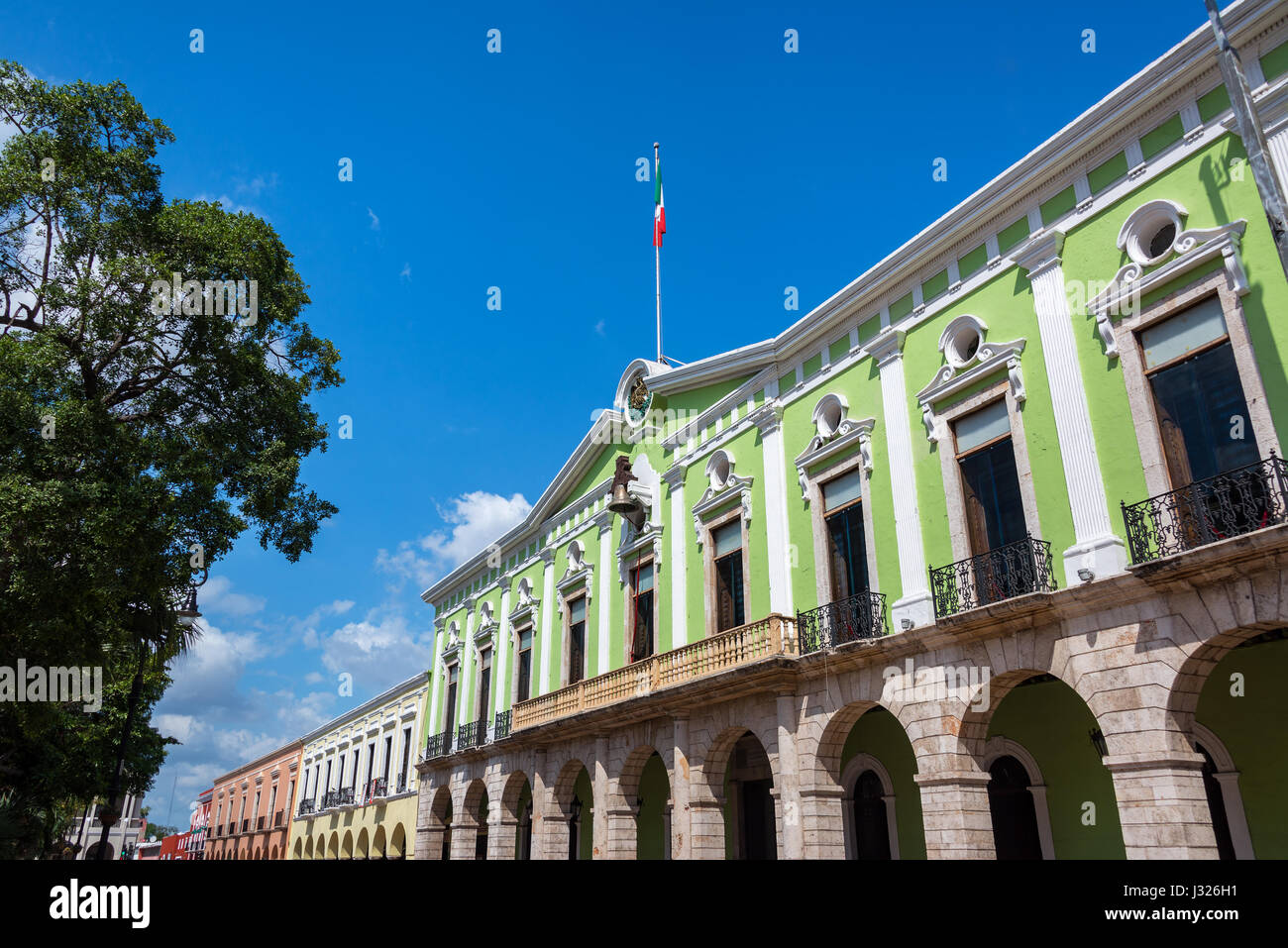 Green palace de gouvernement sur la place principale de Mérida, Mexique Banque D'Images