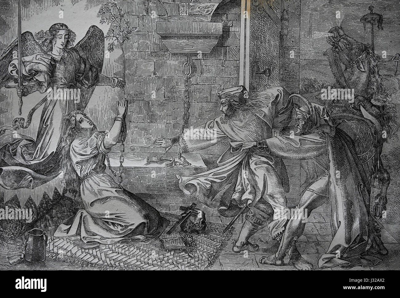 Faust se rendant sur Gretchen en prison. Gravure de Peter Cornelius, Germna (1783-1867). 1816. Bilder zu le Faust de Goethe. Banque D'Images