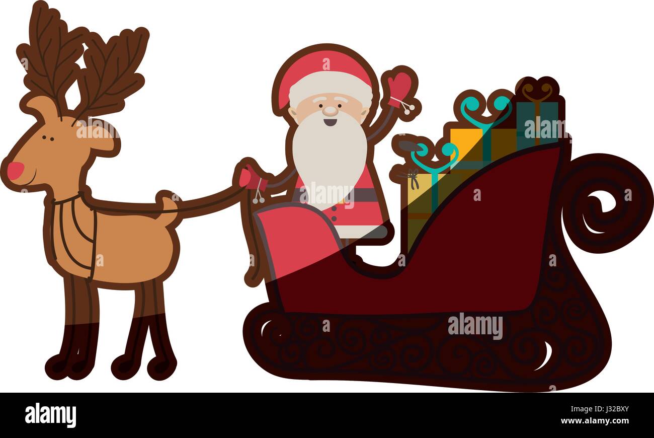 Silhouette colorée de la caricature avec des rennes du père Noël, avec des  cadeaux en traîneau et la moitié ombre Image Vectorielle Stock - Alamy