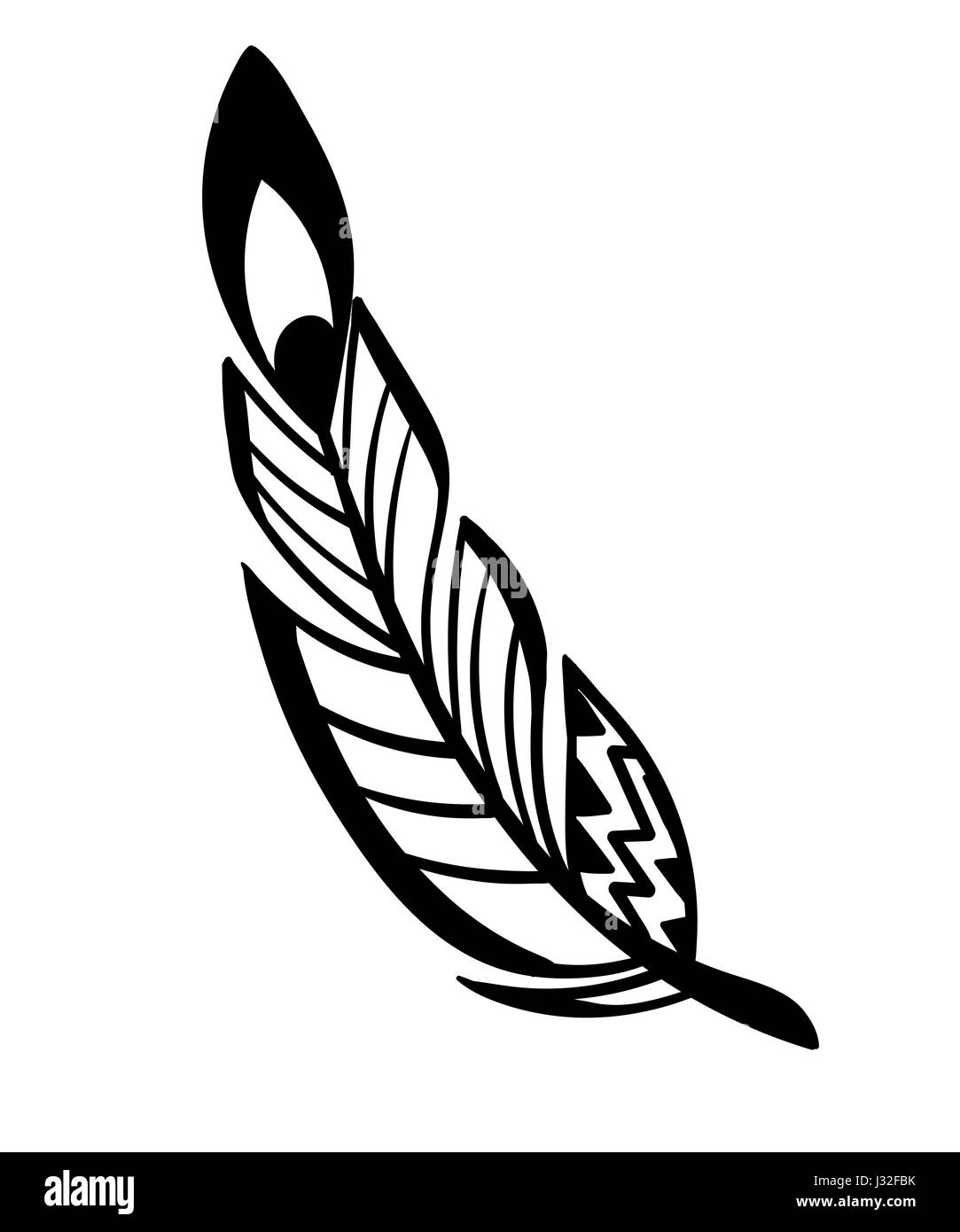 Jeu de plumes à la main sur fond blanc. Illustration de Vecteur